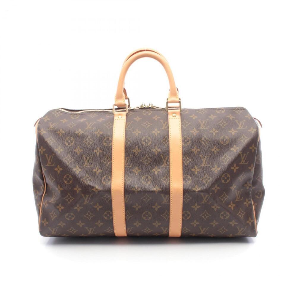 LOUIS VUITTON Brown Monogram Leather Keepall 45 Boston Bag